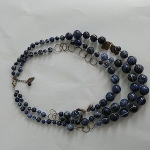 Vintage Coldwater Creek Necklace Stone Glass Blue Silver Bead 3 Strand Gorgeous